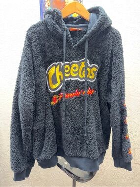 Cheetos Flamin' Hot Men's Black Sherpa Crewneck Hoodie